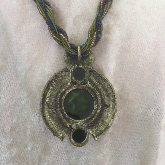 Green Pendant Necklace & Twisted Ribbon/Bead Chain - Picture 3 of 8